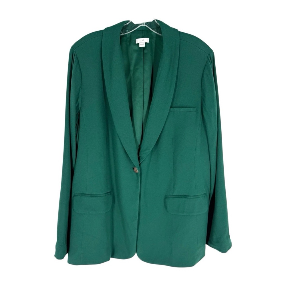 J Jill Blazer Womens Size Large Green Crepe Single Button Classic Jacket